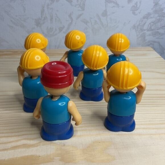 Vintage Playskool Lil Playmates Lot of 7 Construction Workers Blue Yellow Red - Picture 5 of 9